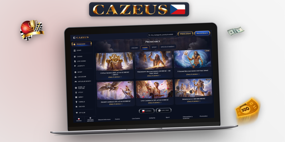 Cazeus Casino promo s aktivním bonusem na displeji notebooku a platností 10 dní