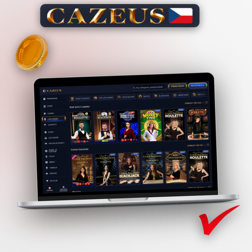 Cazeus Casino do počítače otevřené v prohlížeči na notebooku s herními symboly