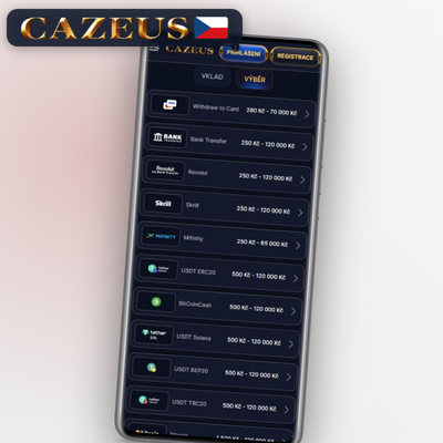Cazeus Casino výběr peněz bankovním převodem pro vyšší částky
